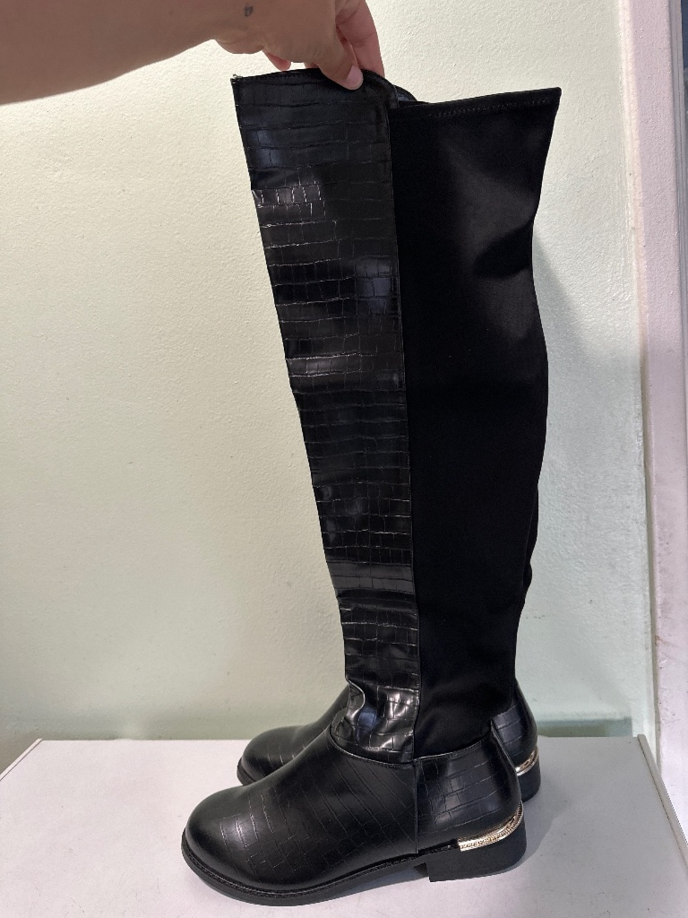 LTS stretch black croc boot